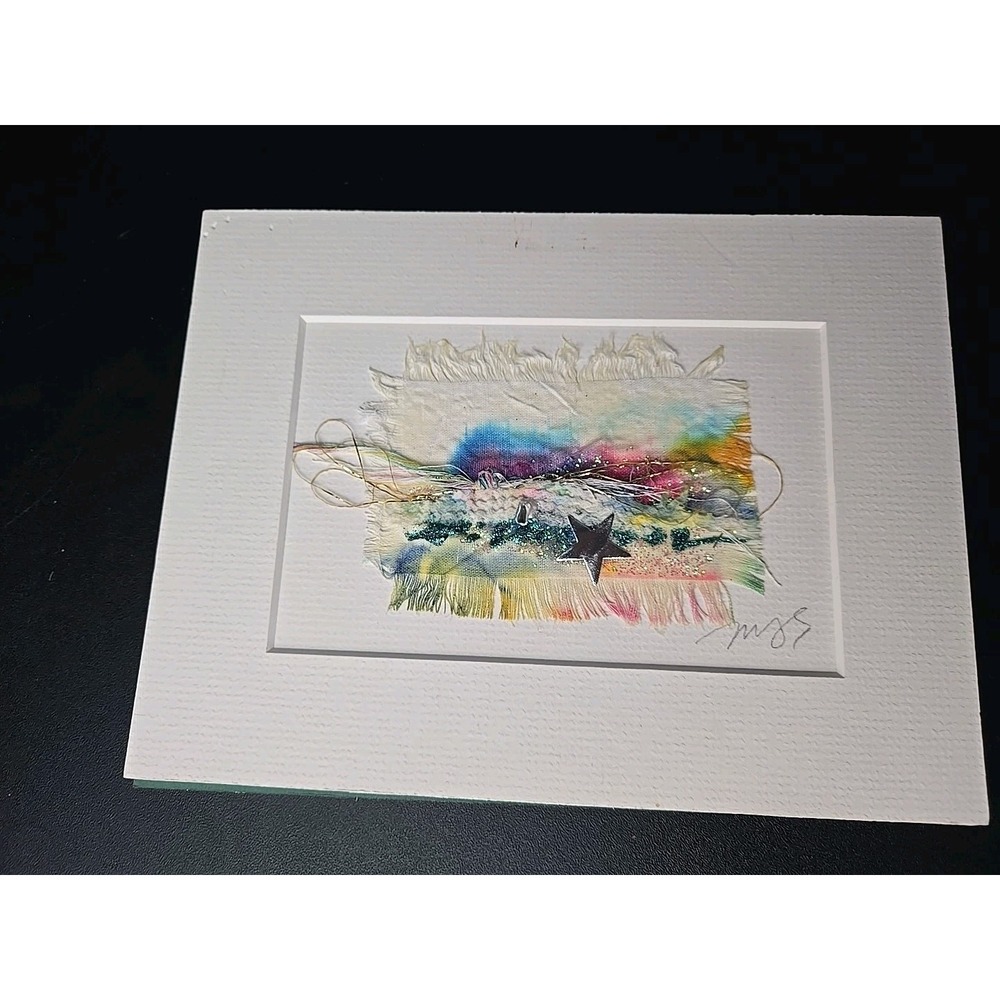 VINTAGE Mary Jo Satterfield Matted White 8"L x 6"T Art Works Textile Art " Star"